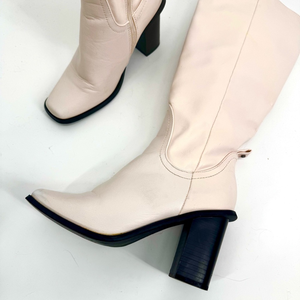 FRENCH CONNECTION Hailee Vegan Leather Riding Boot in Light Blush Cream Pink - Picture 9 of 9